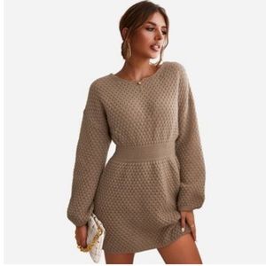 Honeycomb knit long sleeve mini dress❤️